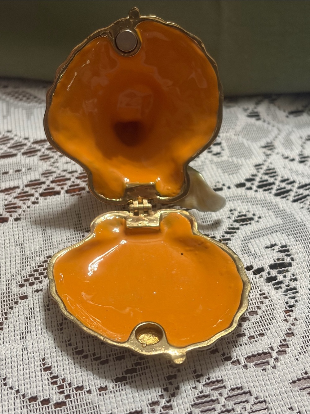 Mermaid Trinket Box - Teal and Peach Decorative Shell Jewelry Holder - Picture 2 of 6